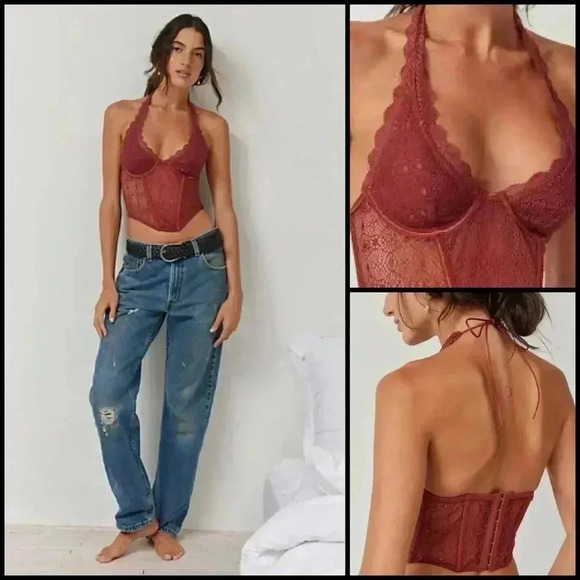 Out From Under Tops - Out From Under Weekend In Marrakesh Halter Lace Brown Sheer Coquette Corset M